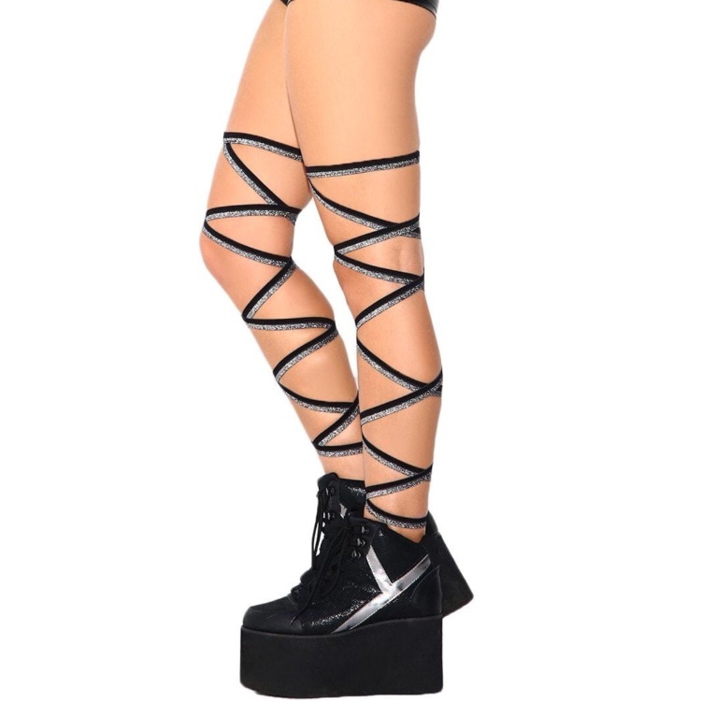 Black & silver leg wraps
